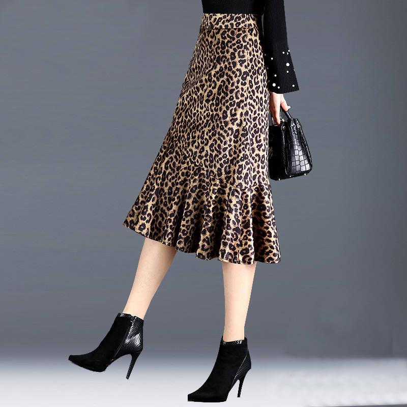 Summer Sexy Women Skirts Fashion High Waist Ruffles Loose Slim Long Wrap Skirt Ladies Leopard Beach