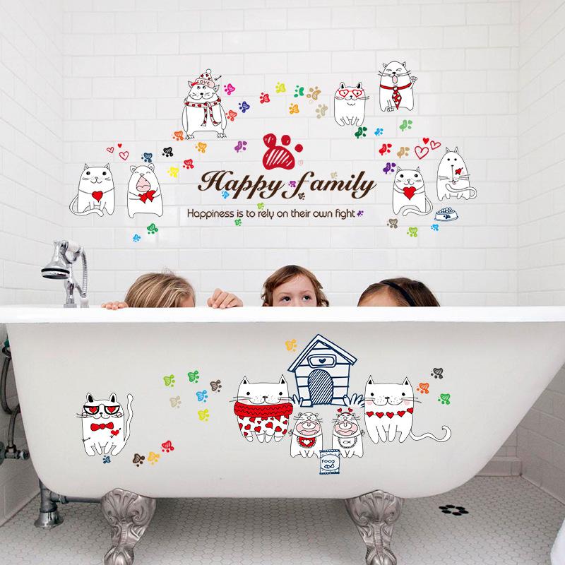 Warm creative cute cat kindergarten background decoration removable wall paper stickers