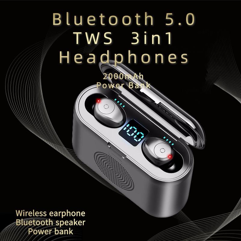 3 in 1 LED Dispaly Waterproof 5.0 Earphones Bluetooth Headphones As Bluetooth Speaker Power Bank