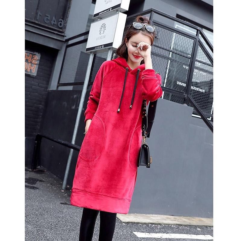 Wild large size long sleeve warm hooded Top autumn and winter sweater cotton female Sweatshirt