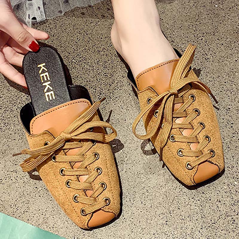 Half Slippers Women's Outer Wear Spring and Summer All-match Fashion Society Square Toe Flat Sandals Women