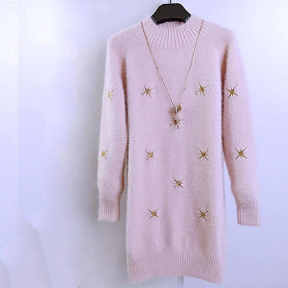 Mid-length Sweater Women's Pullover Autumn  Winter Loose Long Imitation Mink Velvet Bottoming Shirt  Outer Wear