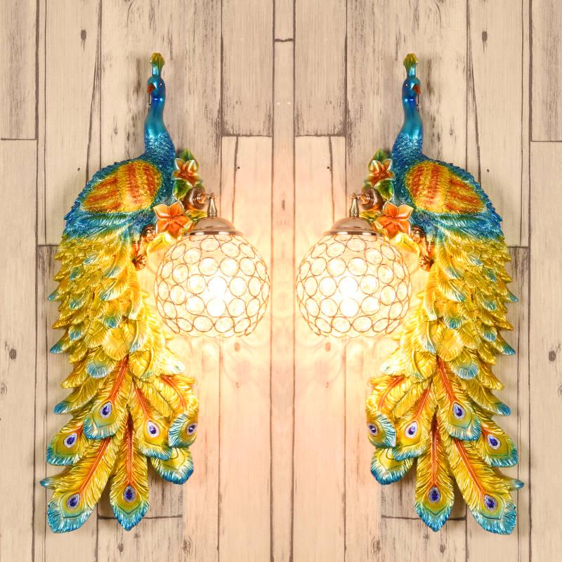 Retro peacock crystal LED wall lamp minimalist Living room background bedroom Phoenix wall lamp