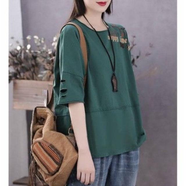 Large Size Short Sleeve Shirt Women Cotton Shirt Bear Print Casual Pullover Thin T-shirt