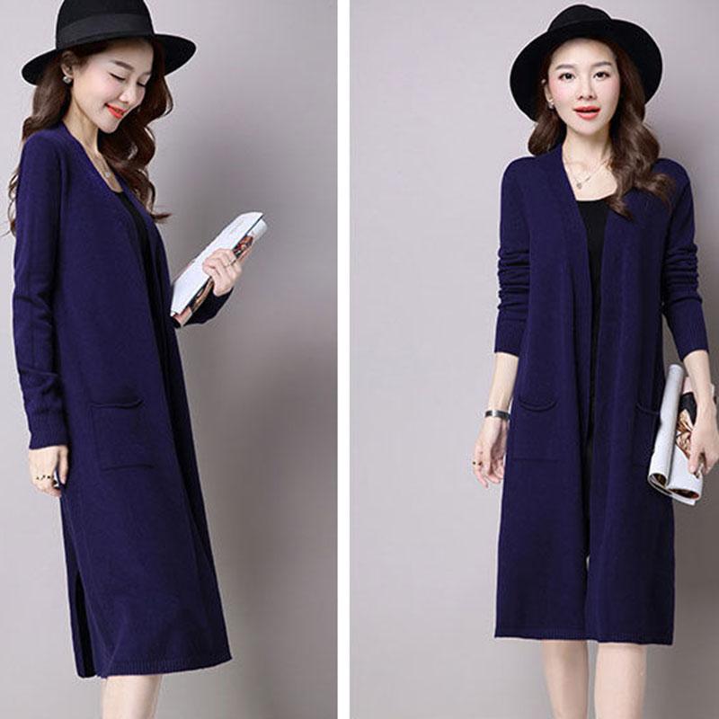 Spring and Autumn Long Knit Jacket Long Sleeve Cardigan Loose Sweater Student Slim Temperament Female Coat