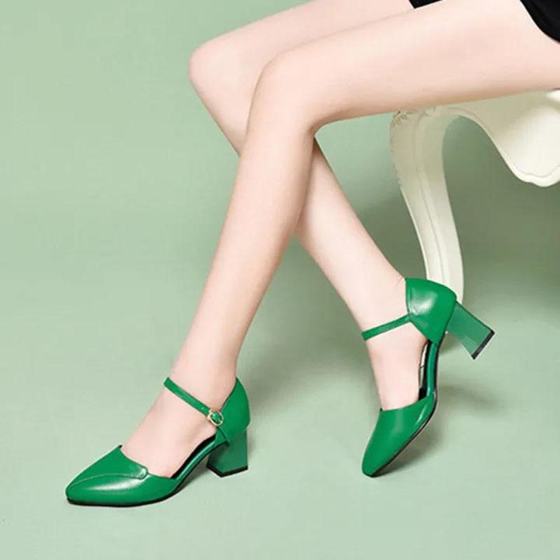Women's Summer Sandals Comfortable Solid Color Non-slip Wear-resistant Medium Heel Sandals