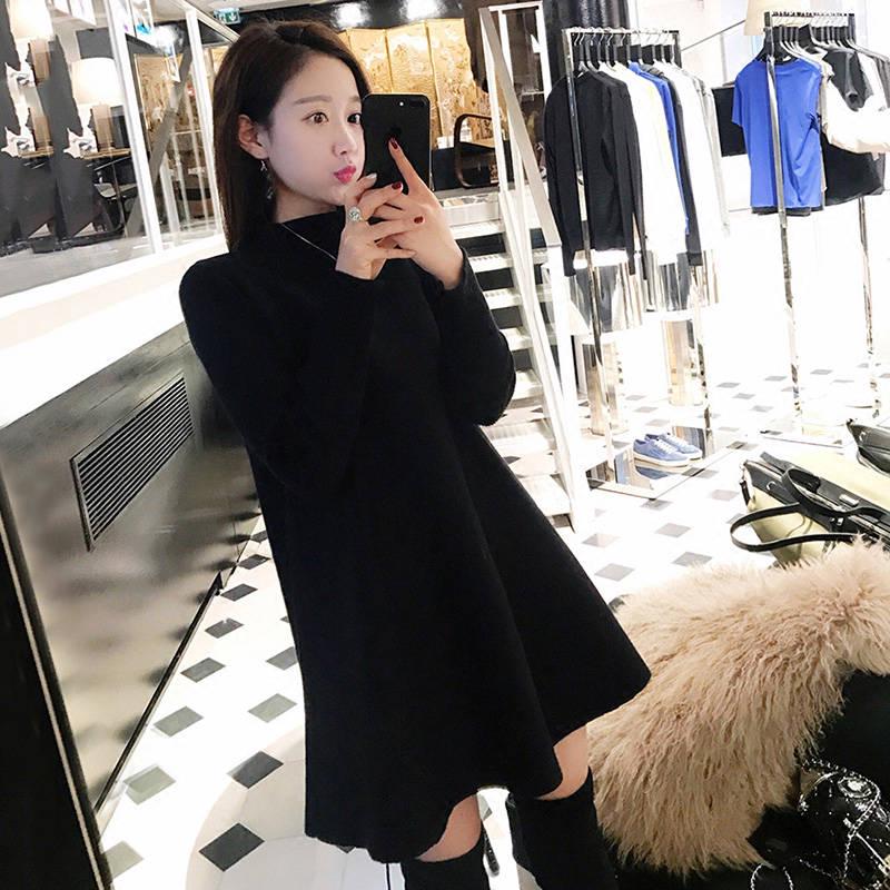 Hepburn little black dress autumn and winter loose thin doll skirt long sleeves long sweater skirt