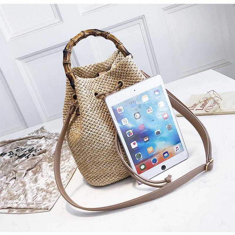 Handbag Women's Straw Woven Bucket Bag Summer Travel Beach Shoulder Messenger Bag