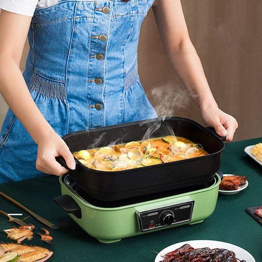 British Multi-function Cooking Pot Barbecue Meat Boiler Household Electric Pot for Frying and Cooking Fried Egg Barbecue Plate