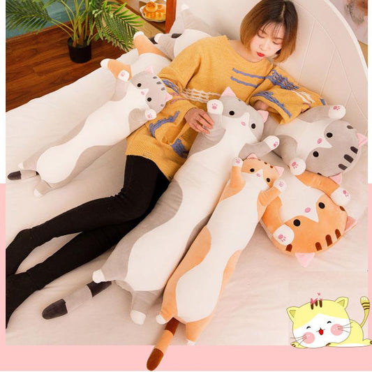 Cute Girl Sleeping Pillow Long Cat Plush Pillow