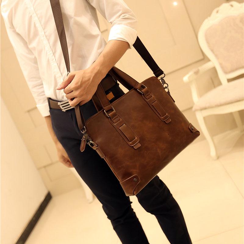 Business Briefcase Men Large Capacity Zipper Leather Anti-theft Waterproof Handbag Shoulder Bag