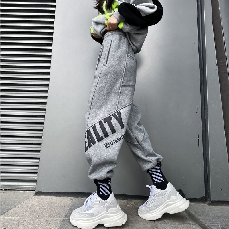 Fried Street Brand Personality Guardian Pants Women's Spring and Autumn Loose Binding Feet Thin Wide Leg Pants Casual Hip Hop Sports Pants Trend