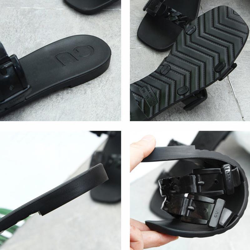 Slippers Ladies Summer Fashion Outer Wear Plastic Sandals and Slippers Flat Chain Slippers Square Toe Net Red Shoes