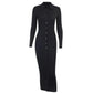 Women's Party Dress Button Knit Dress Autumn and Winter Slim Long-sleeved Long Skirt and Ankle V-neck Tight-fitting Sexy Dress Ladies Split Hem