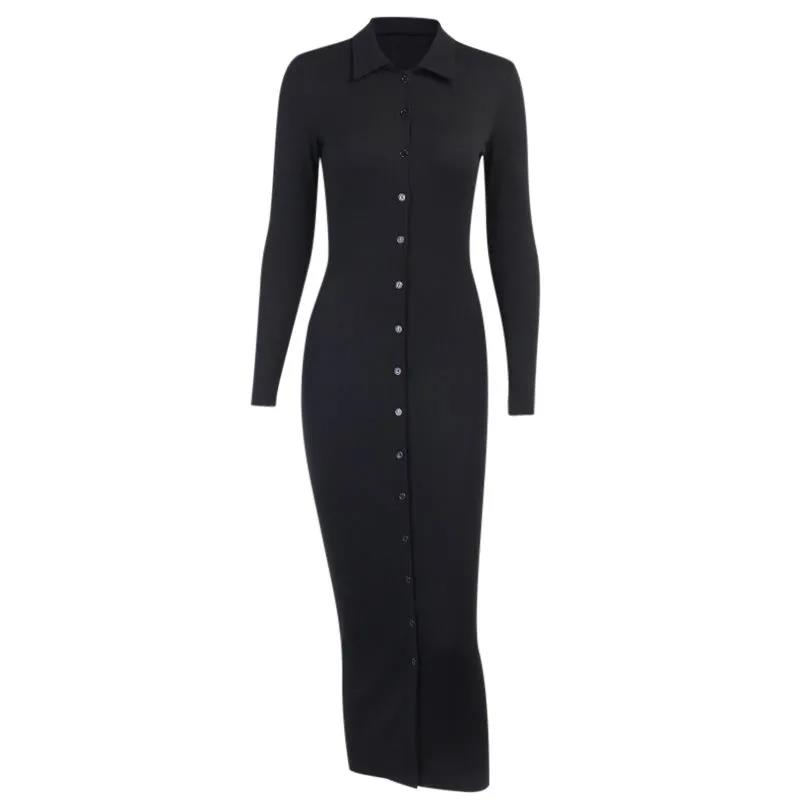 Women's Party Dress Button Knit Dress Autumn and Winter Slim Long-sleeved Long Skirt and Ankle V-neck Tight-fitting Sexy Dress Ladies Split Hem