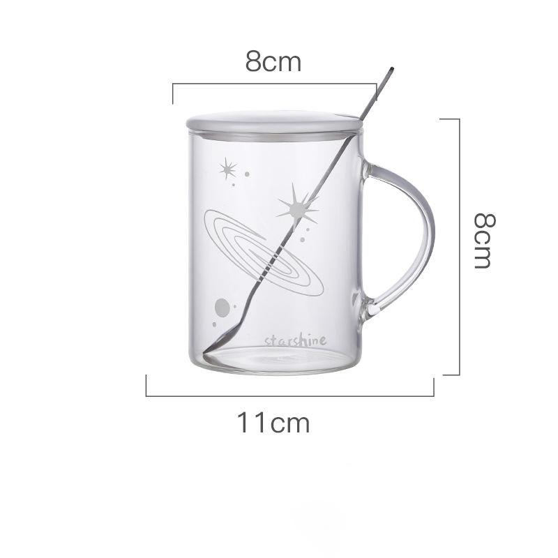 Couple Cup Creative Luminous Starry Sky Universe Office Glass Drinking Cup with Lid Spoon Cup Personality Trend