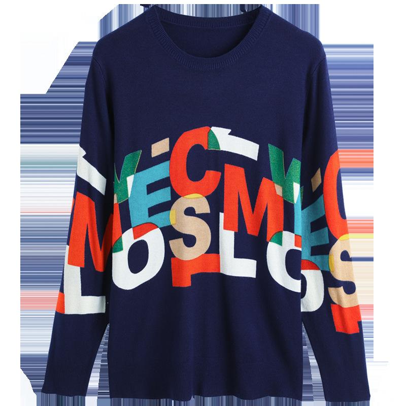 Fall Winter Woolen Sweater Contrast Letter Printed O-Neck Long-sleeve Bottoming Sweater Ladies Pullover Knit Jumper