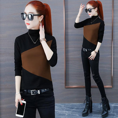 Women's contrast Slim Sweater Thick Winter Female Velvet Turtleneck Pullovers Long Sleeve Warm