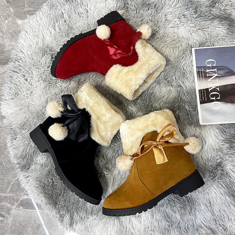 Winter Korean Style Snow Boots Women's Shoes Short Tube Plus Velvet Warm Flat-bottomed Flat-heeled Cotton Shoes