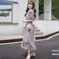 Women's Summer Dress with Waist and Thin French Retro Style Elegant and Sweet Chiffon Floral Mid-length Skirt Fabric Light and Breathable