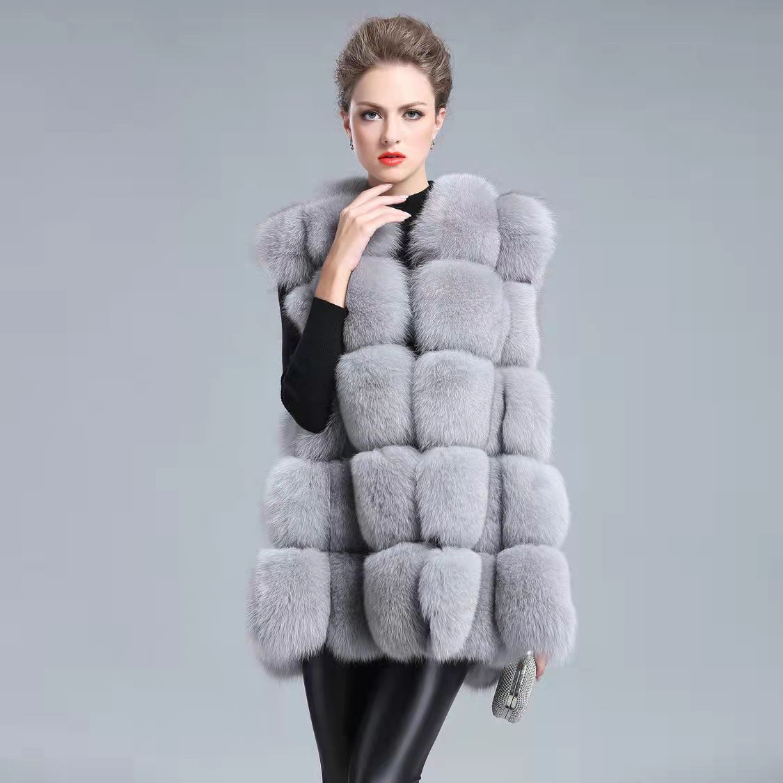 Fox Fur Long Coat Fur Autumn And Winter Stitching Female Fur Vest