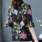 Summer Chiffon Shirt Women's Loose Plus Size Printed Shirt Doll Collar Top