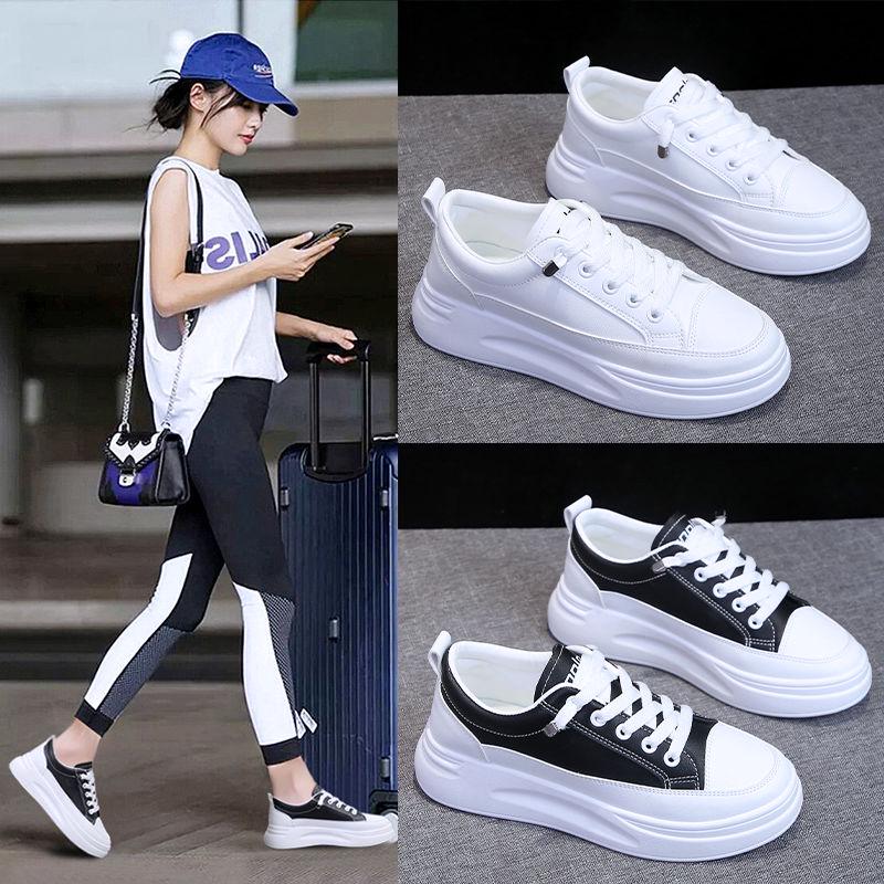 PU Leather Casual Shoes Women Sneakers 2020 Spring Light White Sneakers Platform Med Heel Ladies Shoe Comfortable 35-40