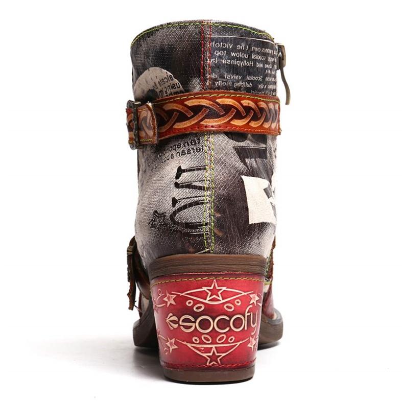 Autumn Winter Women Round Toe Boots Snake Printing Zipper Footwear Ethnic Leather Martin Boots