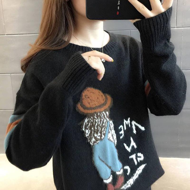 Autumn and Winter Round Neck Women's Sweater Loose Cute Cartoon Pullover Sweater