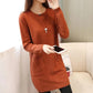 Women's Mid-length Knit Sweater  dress Winter Loose Round Neck Pullover Sweater Thick Knitwear Skirt with Pockets