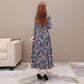 Women Dress  Fashion Vintage Floral Print Midi Dress Ladies Elegant Dresses with Belt Clothes