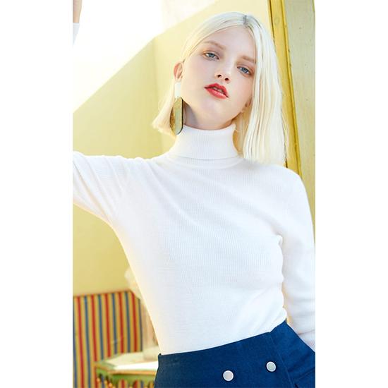 Chic Simple Color Knitwear High-collar Slim Bottoming Crop Top Long Sleeve Pullover Sweater