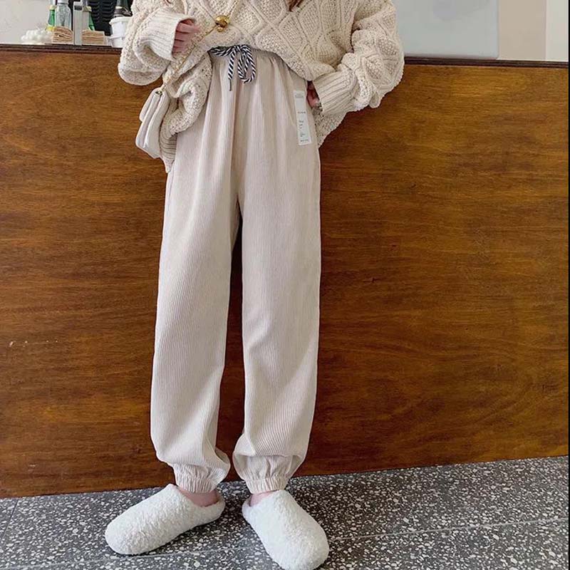Women's Corduroy Pants Autumn and Winter Loose and Thin, Plus Size Plus Velvet Thickened Footwear Sports Trousers