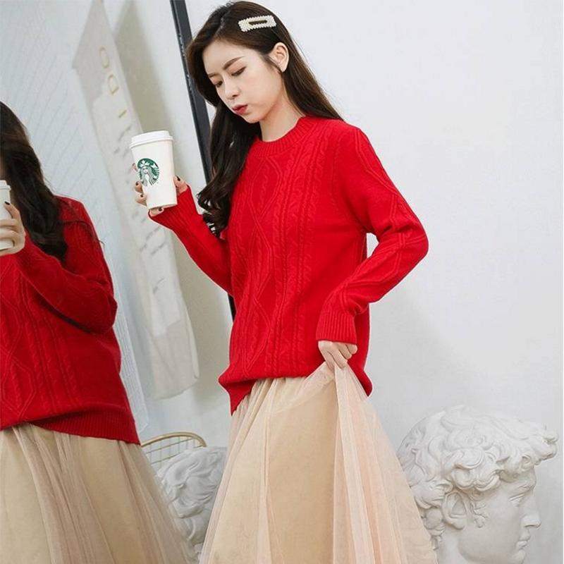 Women Winter Lazy Wind Round Neck Thick Sweater CoatNew  Loose Sweater Women's Sleeve