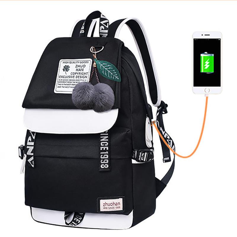 Junior High School Students Black Simple Backpack Female Net Red Schoolbag Large Capacity Korean Campus Student Backpack