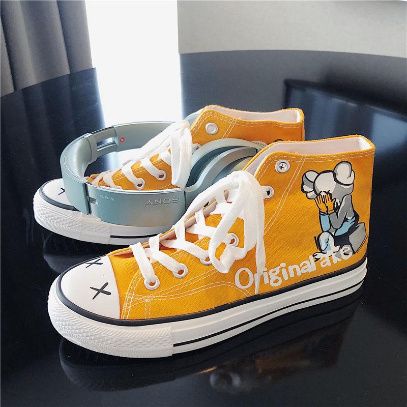 Plus size men's shoes high-top canvas shoes boys' shoes wild personality graffiti sneakers