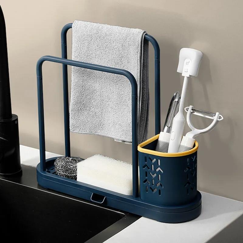 Kitchen Rag Drain Rack Cup Brush Steel Ball Baijie Arrangement Rack Sponge Supplies Hanging Dishcloth Storage Artifact