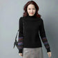 Plus Size Women Vintage Embroidered Sweater Fashion Half Turtleneck Pullover Overwear Long Sleeve Knitwear