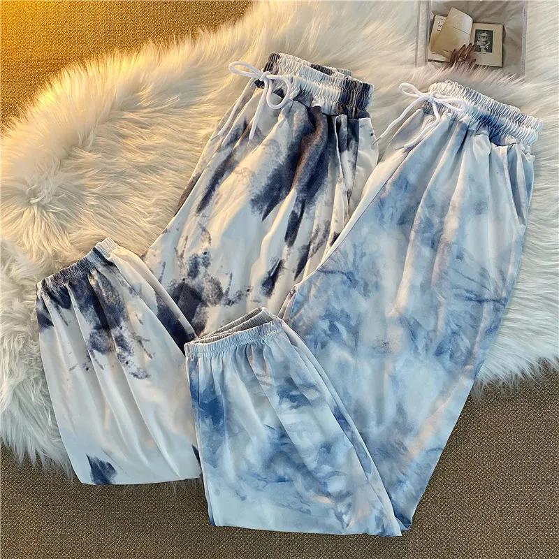 Net Red Tie-dye Beam Pants Female Girl Fried Street Korean Version of Hong Kong Flavor Loose Harajuku Bf Wind Student Trend