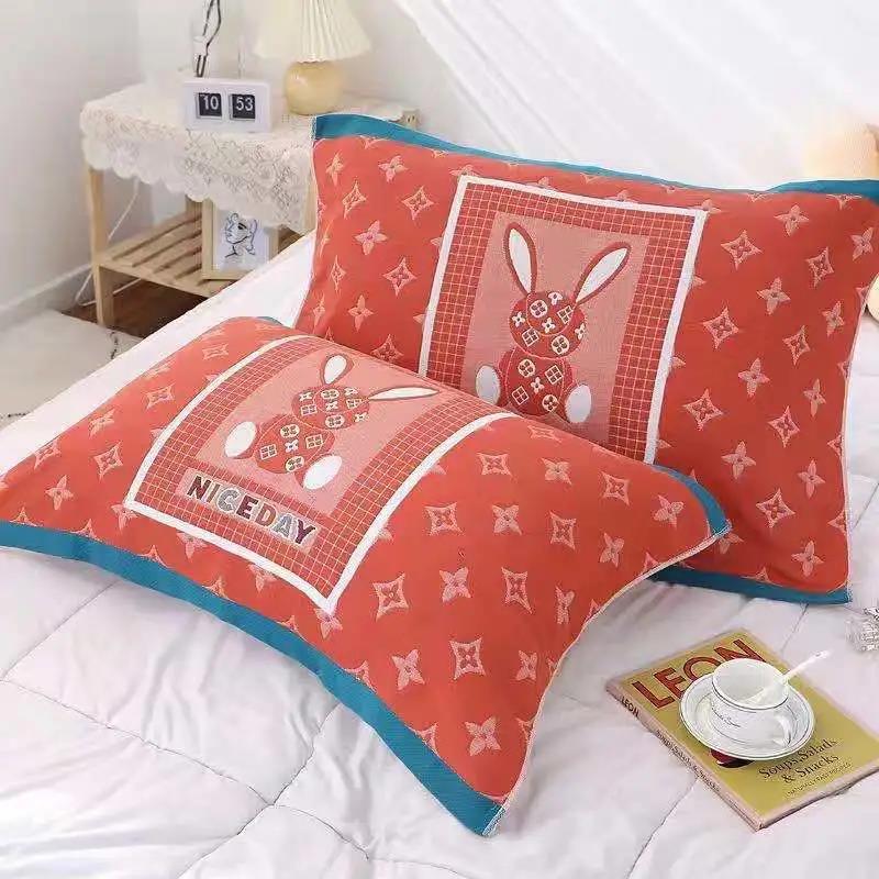 Two-piece Cotton Pillowcase Soft and Skin-friendly Bed Pillowcase  Printed Double Pillowcase