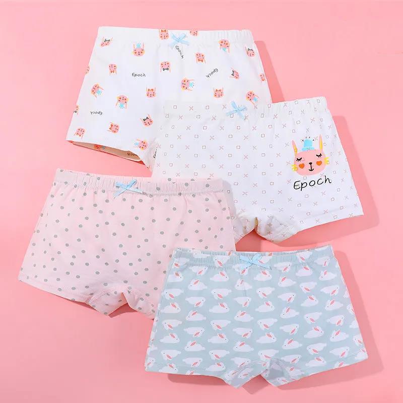 3-12 Yrs Children Girls Cotton Underwear Panty Boxer Baby Kids Lovely Cute Underpants 4pcs/lot