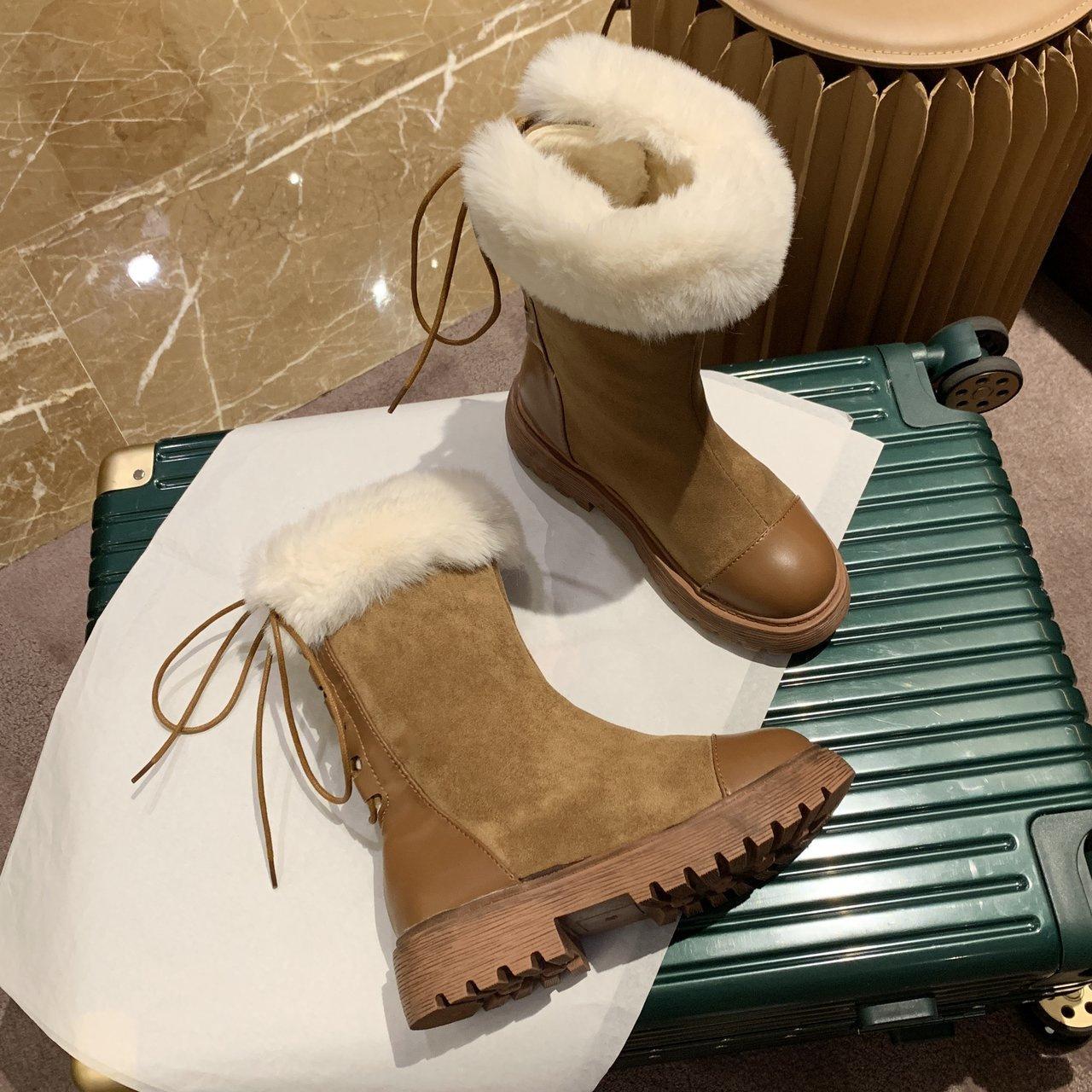 Women's Boots Winter Shoes Fur Boots Warm Plush Snow Boots Black Ankle Booties Back Lace Up Fashion Punk Shoes