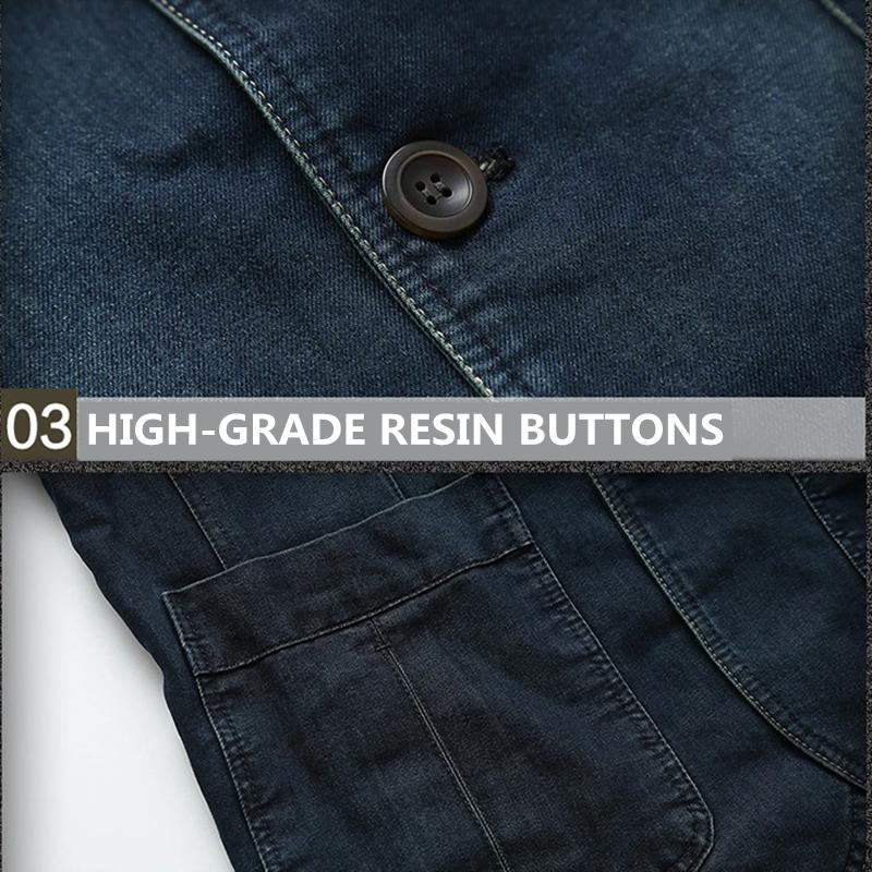 Men's Denim Casual Suit Jacket Spring and Autumn Loose Large Size Outerwear V Neck Denim Casual Jacket Long Sleeves Jackets