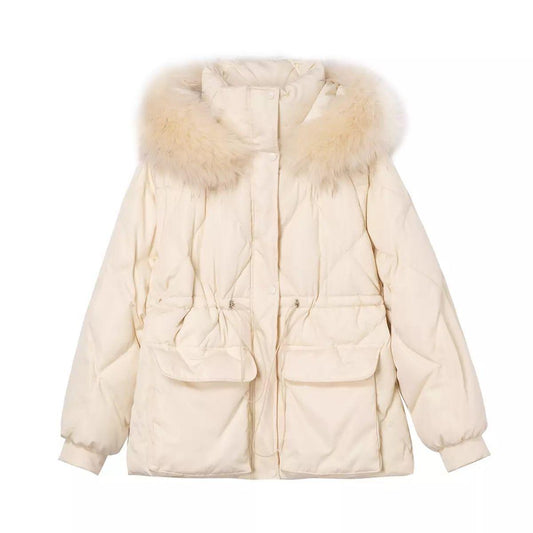 Western-style Age-reducing Big Fur Collar Cotton-padded Jacket Women Winter Sweet Waist Waist Mid-length Loose Waist Cotton-padded Jacket