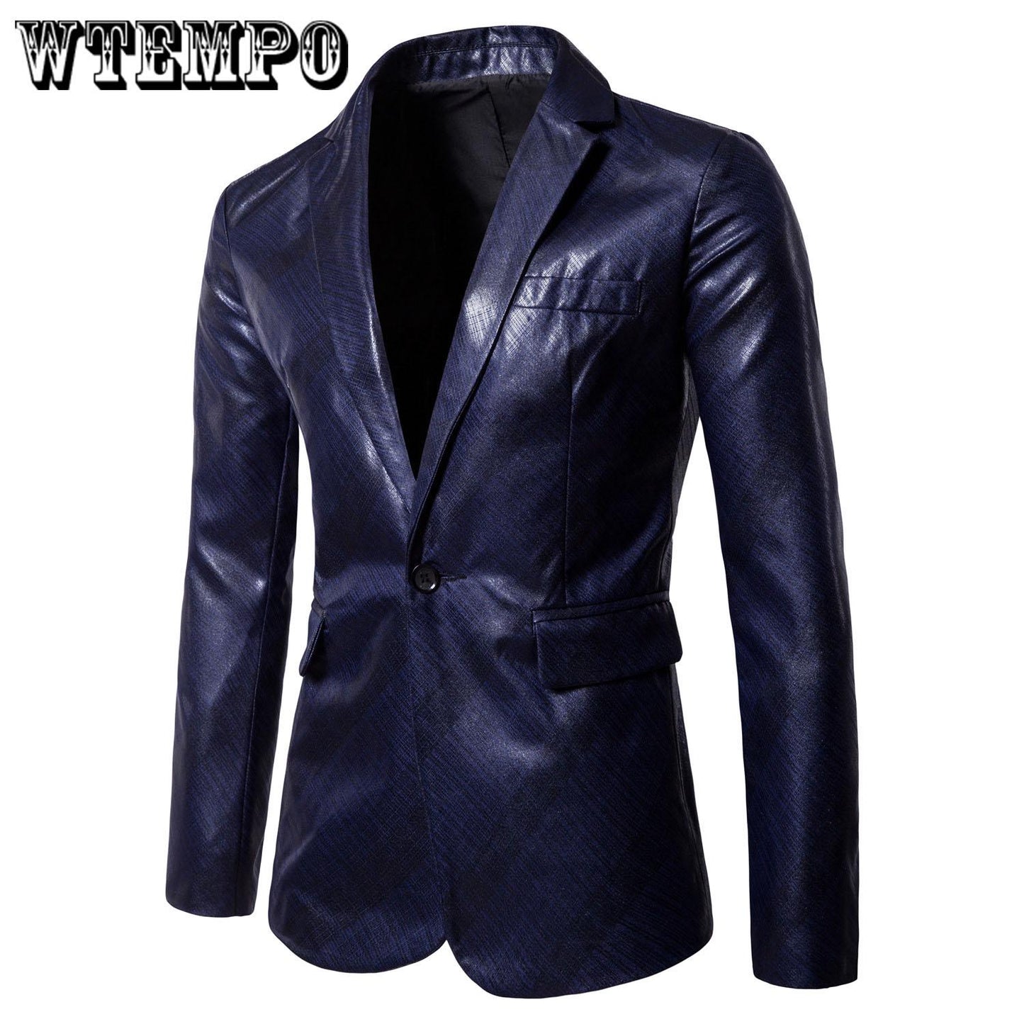 Large size British Fine twill glossy print suit men's casual fashion leather bright suit
