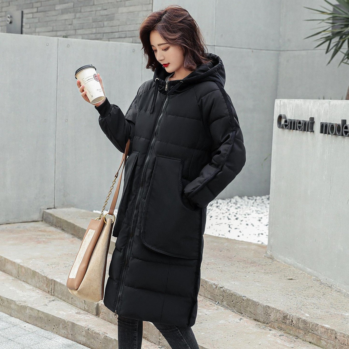 Winter Down Women's Mid-length Loose Straight-leg Temperament Padded Jacket Plus Size Korean Padded Jacket