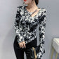Fashion Irregular Leopard Print Top Women Sexy Hollow Out Shoulder Long Sleeve Top Fashion Large Size Bottoming Shirt