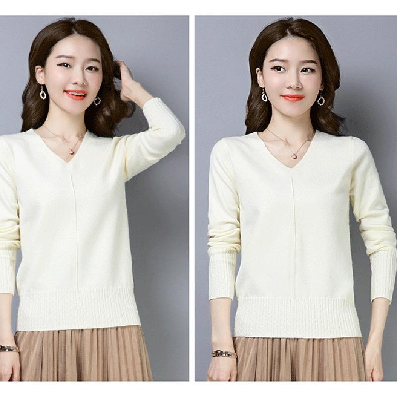 Pofulove Winter Women's Short V-neck Warm Pullover Sweater Shows Thin Office Undershirt Sweatshirts