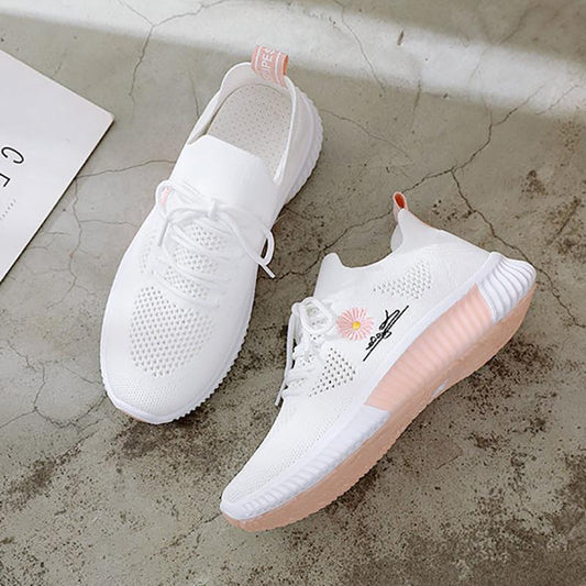 Chrysanthemum Flying Woven Breathable Shoes Summer Mesh Student Korean Shoes Lace Up Casual Sports Clearance Shoes