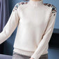 Autumn and Winter Women's Half Turtleneck Sweater Fashion Solid Color Embroidered Knit Sweater Loose Large Size Short Sweater